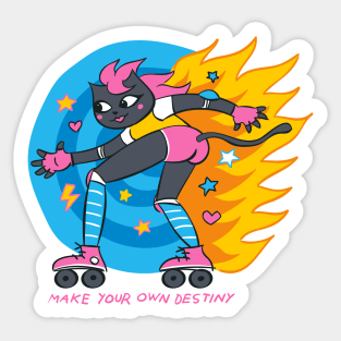 RAD Girl Cat on Rollerskates, Retro Style Sticker